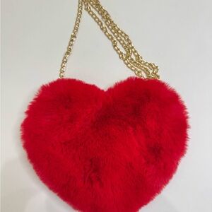 Red Heart-Shaped Faux Fur Bag